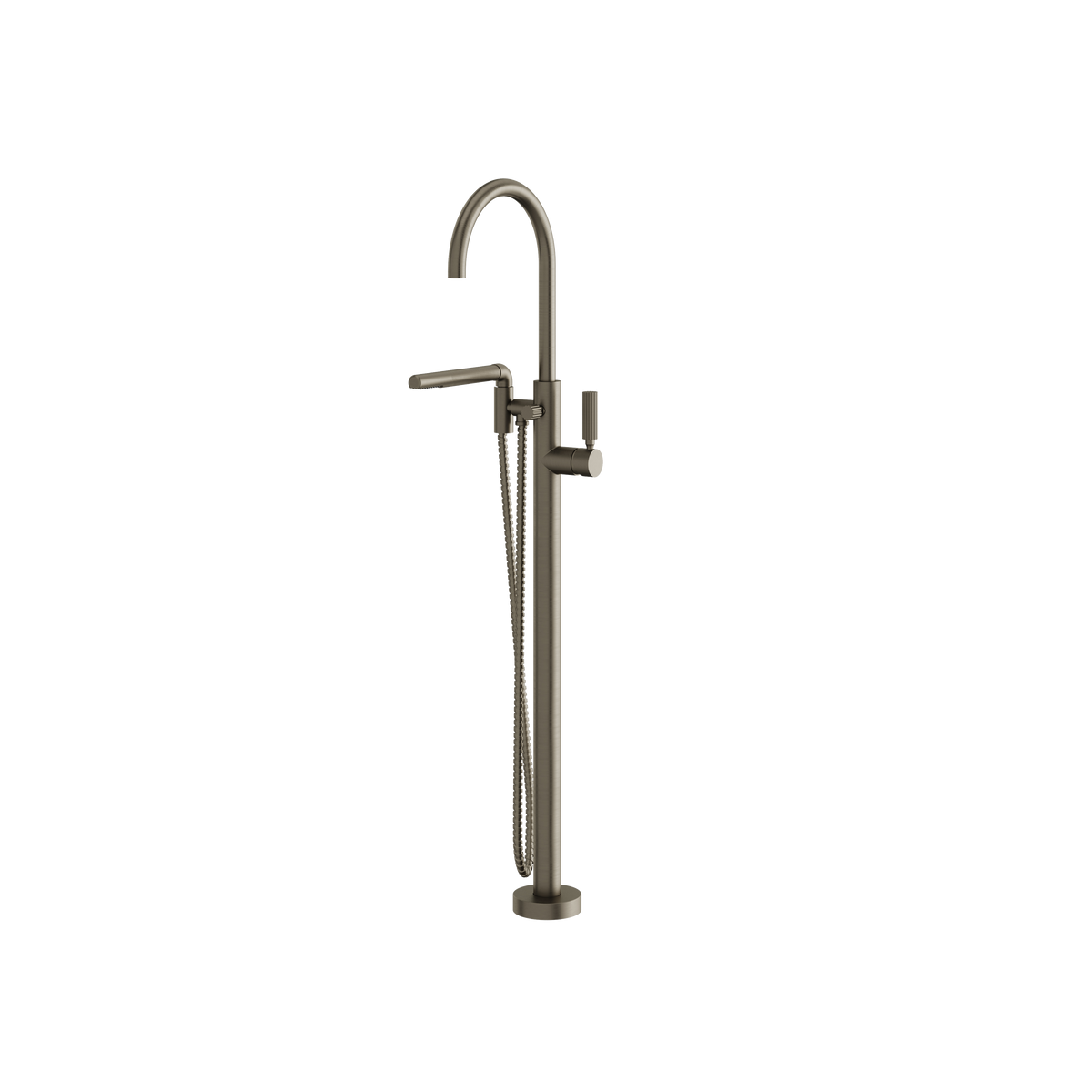 Aquabrass Montecarlo Floormount Tub Filler with Handshower 50085 in brushed black chrome