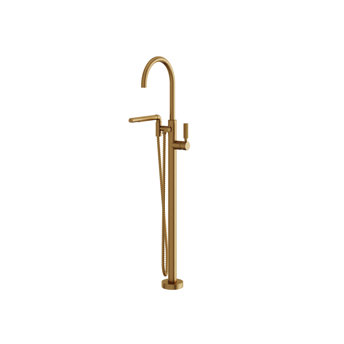 Aquabrass Montecarlo Floormount Tub Filler with Handshower 50085 in brushed gold