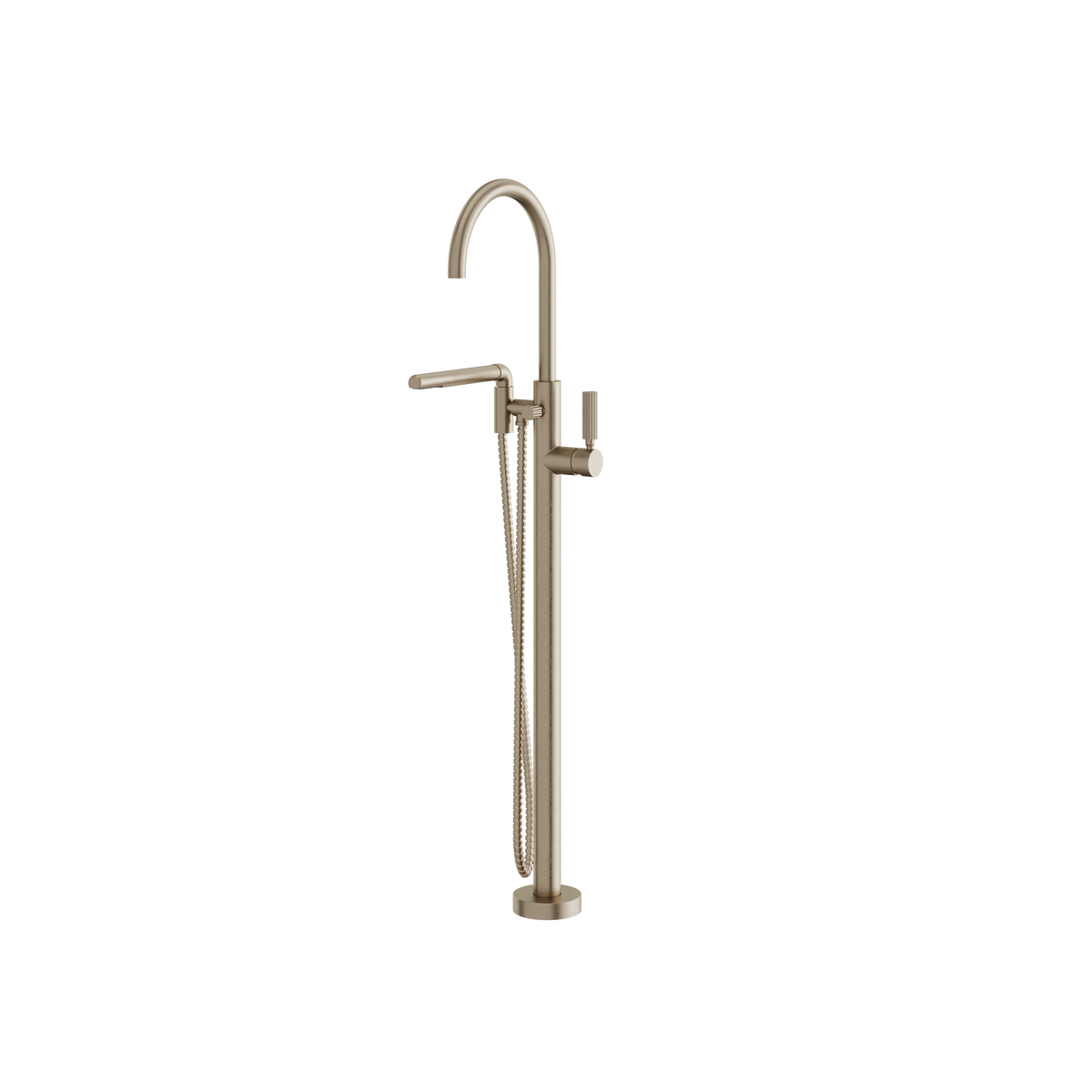 Aquabrass Montecarlo Floormount Tub Filler with Handshower 50085 in brushed nickel