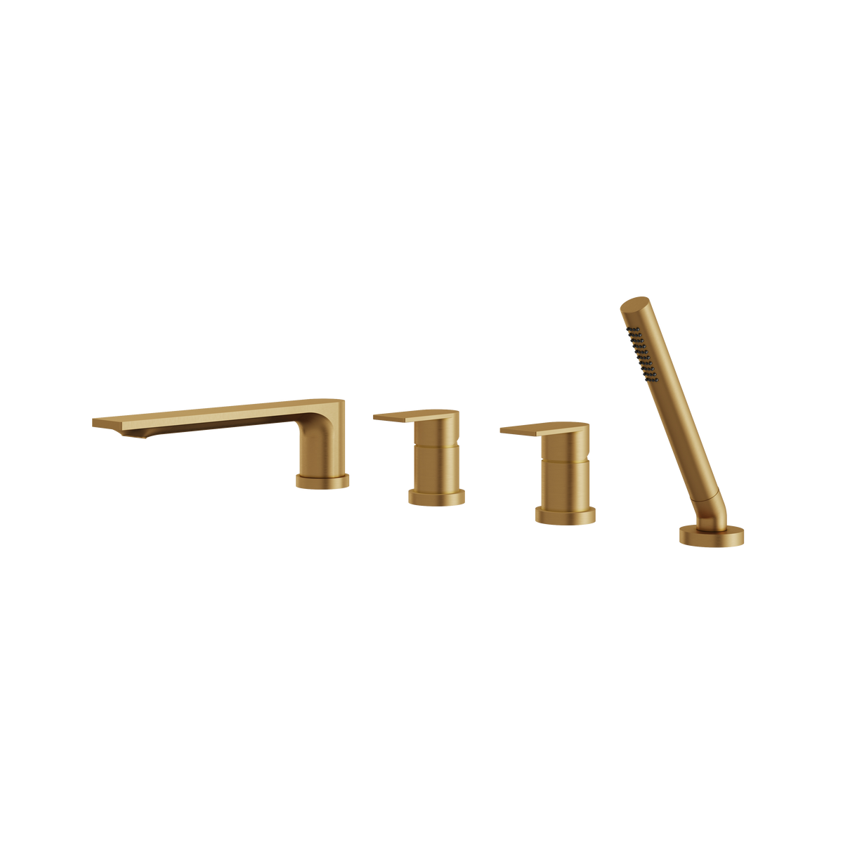 Aquabrass Alpha 4-PIECE Deckmount Tub Filler with Handshower and 2 Mixers 92017 in brushed gold
