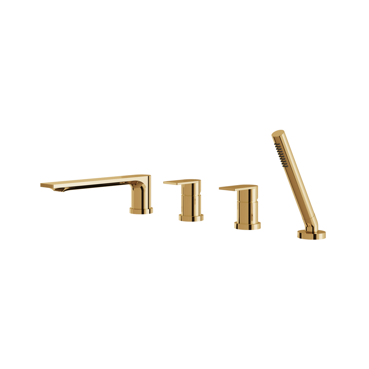 Aquabrass Alpha 4-PIECE Deckmount Tub Filler with Handshower and 2 Mixers 92017 in polished gold