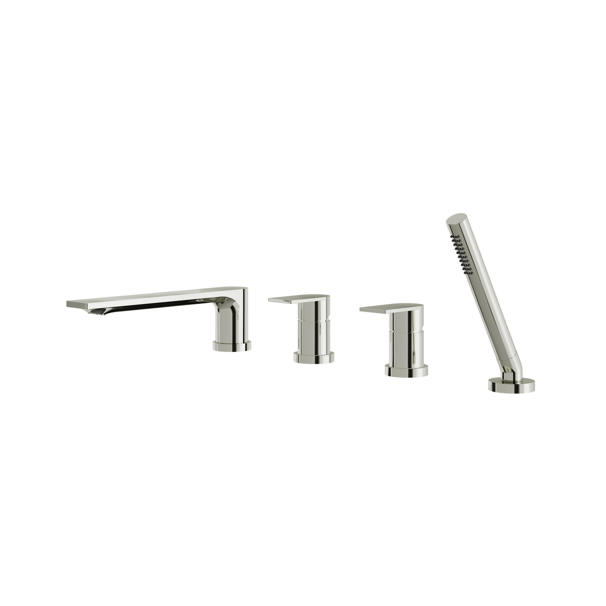 Aquabrass Alpha 4-PIECE Deckmount Tub Filler with Handshower and 2 Mixers 92017 in polished nickel