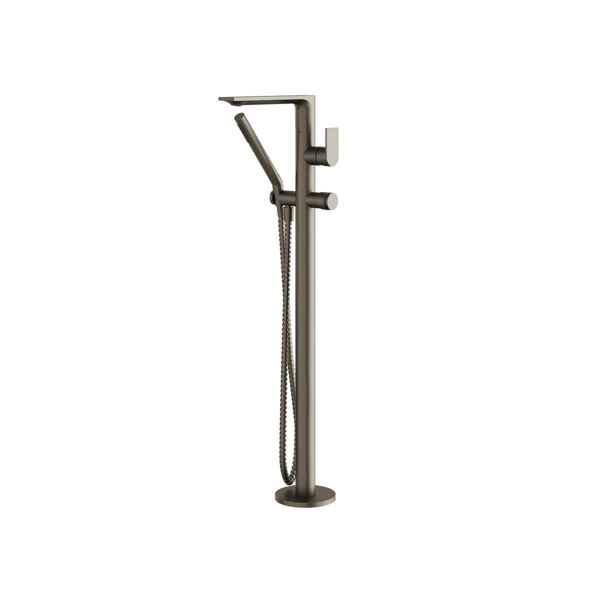 Aquabrass Alpha Floormount Tub Filler with Handshower and 2 Mixers 92NN85 in brushed black chrome