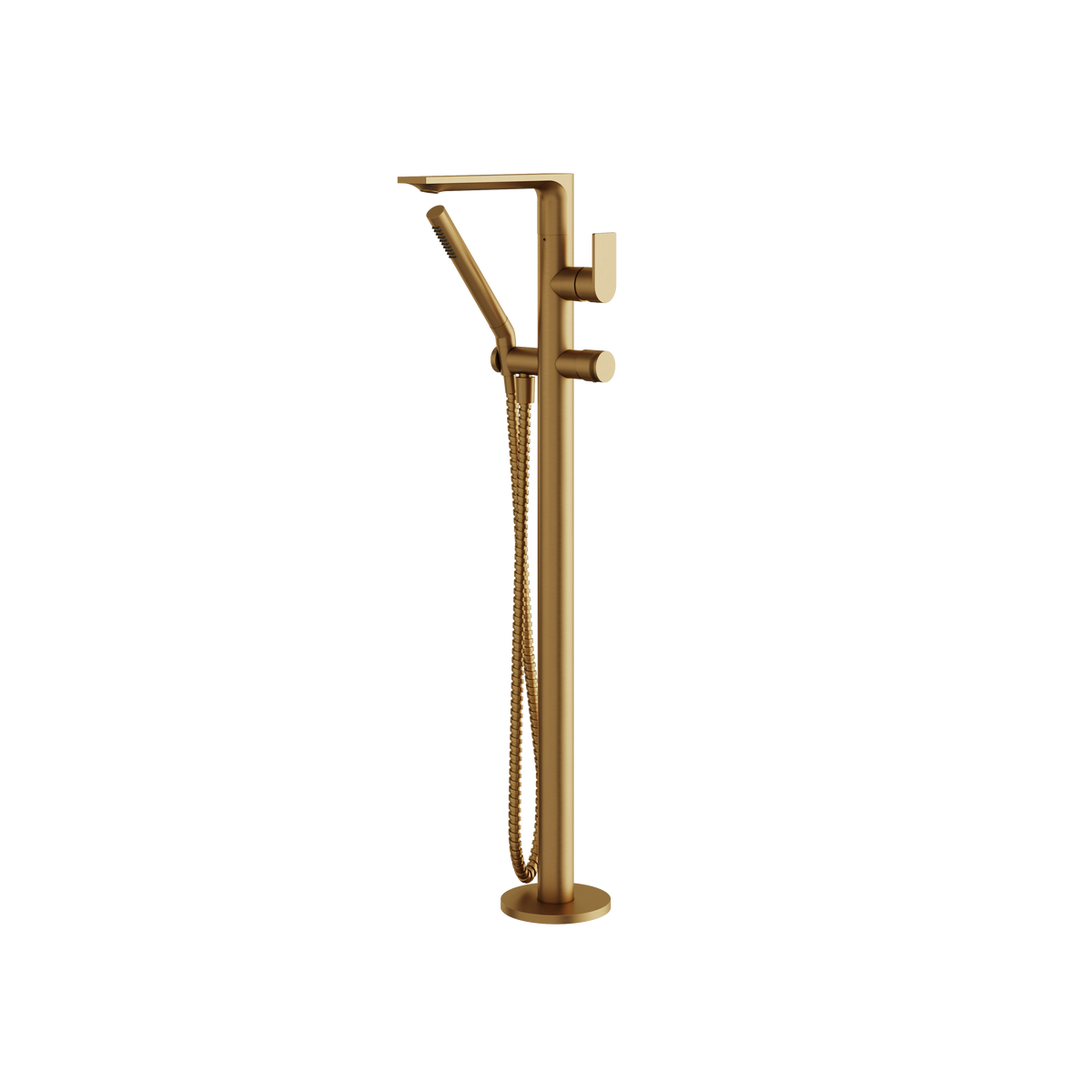 Aquabrass Alpha Floormount Tub Filler with Handshower and 2 Mixers 92NN85 in brushed gold