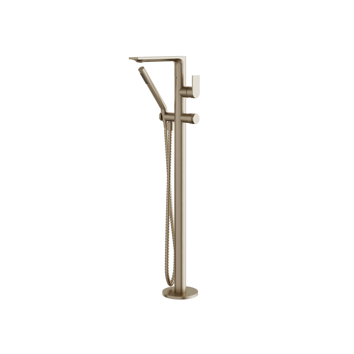 Aquabrass Alpha Floormount Tub Filler with Handshower and 2 Mixers 92NN85 in brushed nickel
