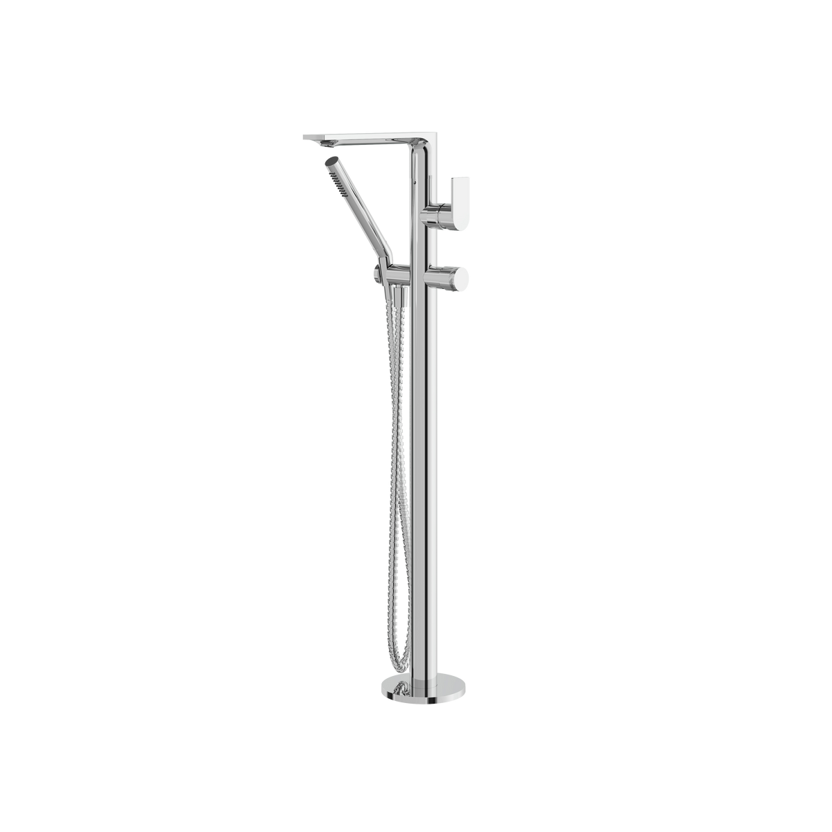 Aquabrass Alpha Floormount Tub Filler with Handshower and 2 Mixers 92NN85 in polished chrome