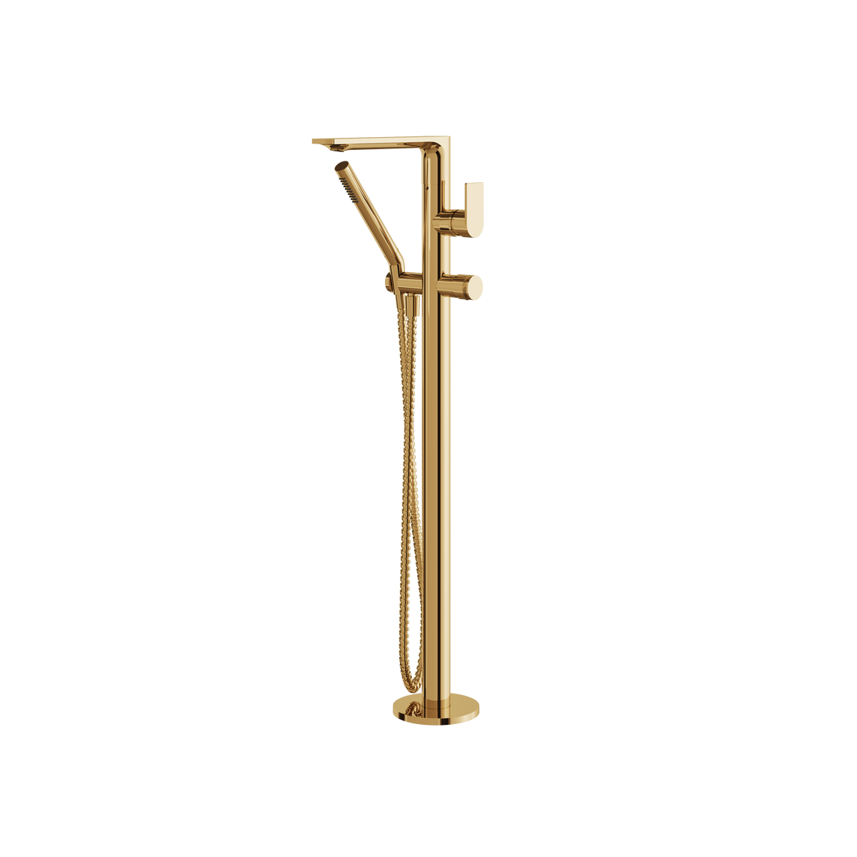Aquabrass Alpha Floormount Tub Filler with Handshower and 2 Mixers 92NN85 in polished gold