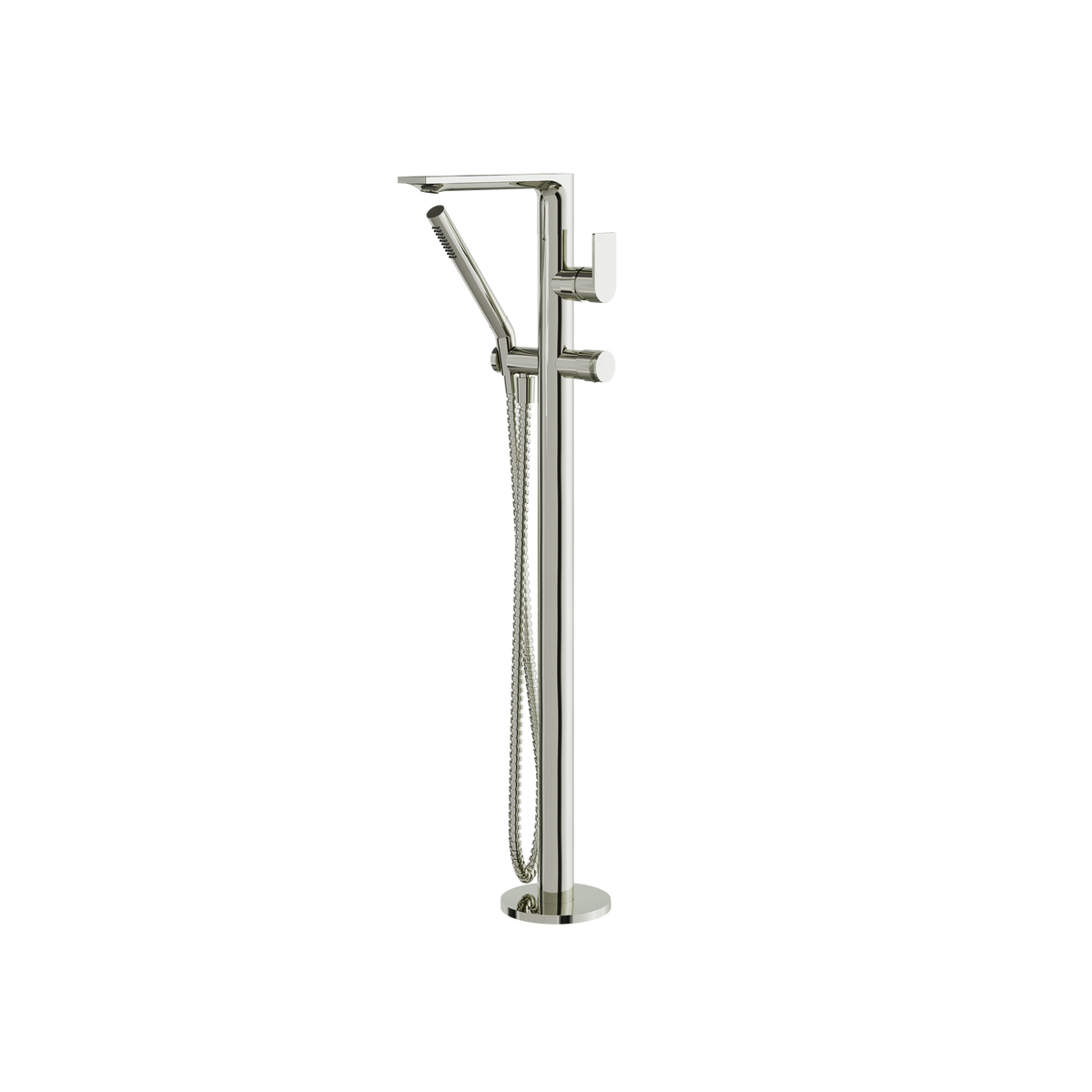 Aquabrass Alpha Floormount Tub Filler with Handshower and 2 Mixers 92NN85 in polished nickel