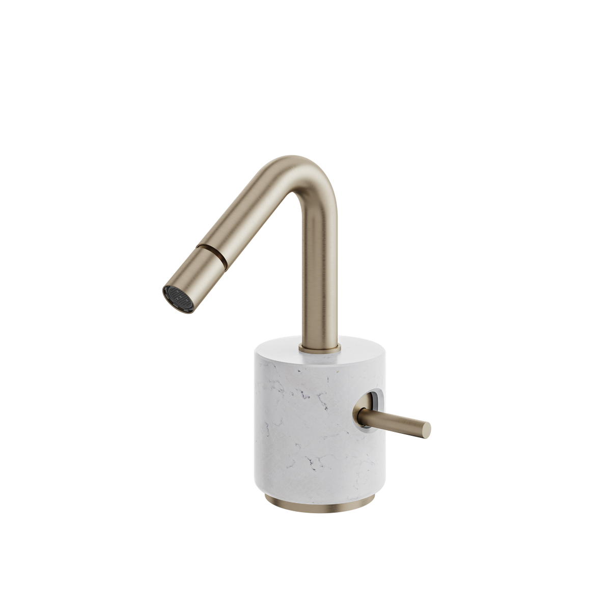 Aquabrass Marmo Single-hole Bidet with Swivel Spray CL24BC in white carrara brushed nickel