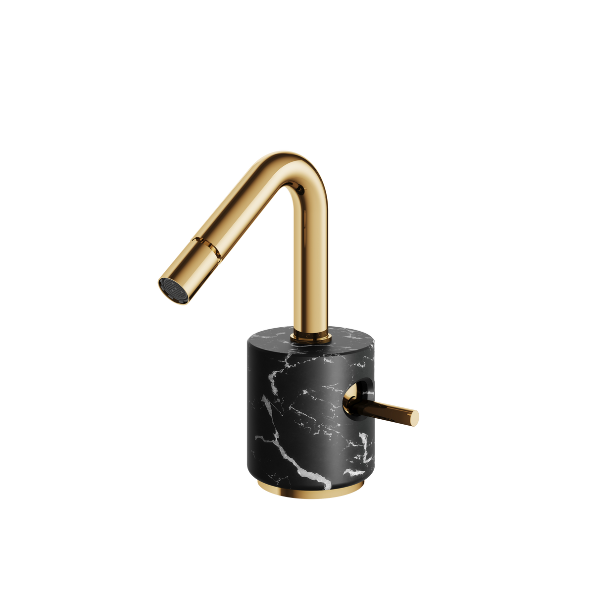Aquabrass Marmo Single-hole Bidet with Swivel Spray CL24NM in black marquina polished gold