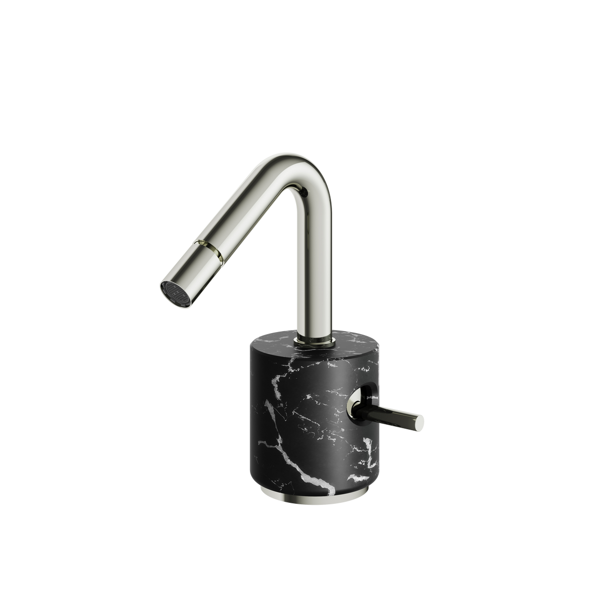 Aquabrass Marmo Single-hole Bidet with Swivel Spray CL24NM in black marquina polished nickel