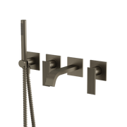 Aquabrass Tosca Wallmount Tub Filler with Handshower and 2 Mixers 34004 in brushed black chrome