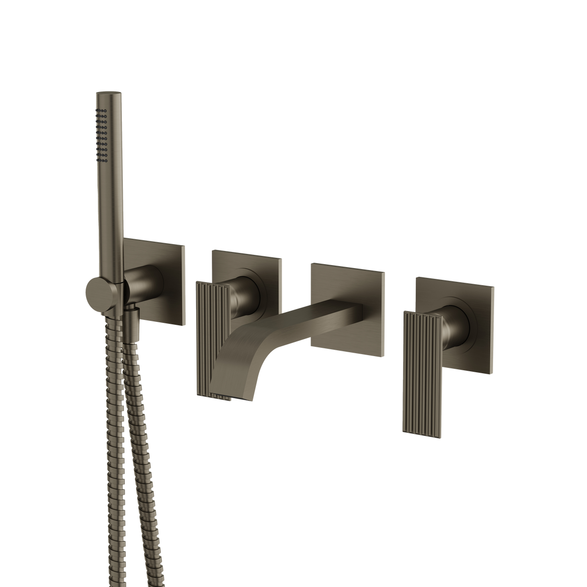 Aquabrass Tosca Wallmount Tub Filler with Handshower and 2 Mixers 34004 in brushed black chrome