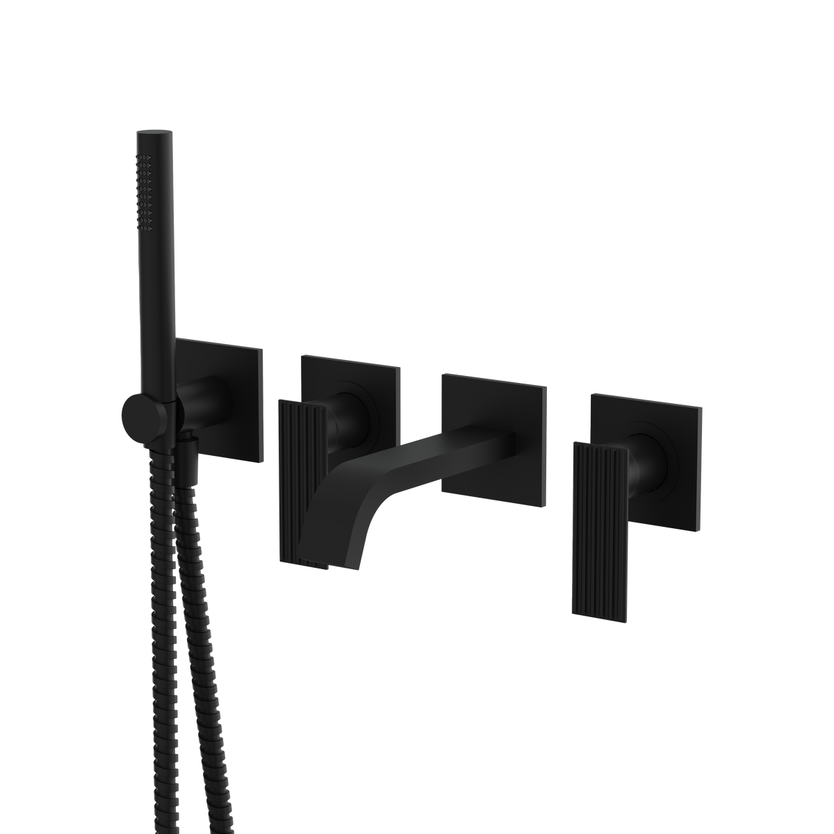 Aquabrass Tosca Wallmount Tub Filler with Handshower and 2 Mixers 34004 in black