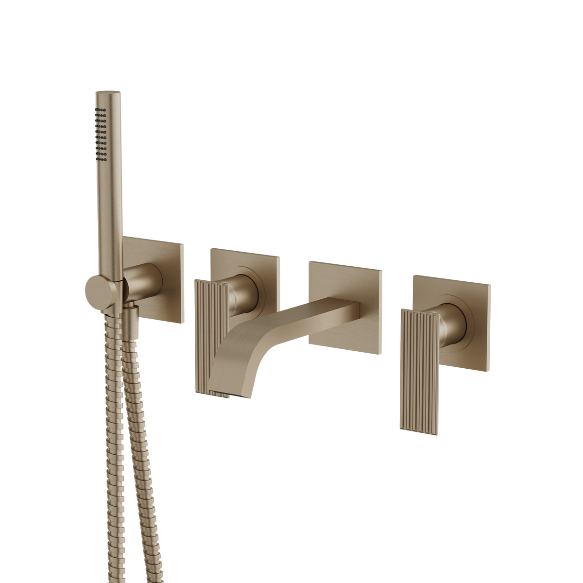 Aquabrass Tosca Wallmount Tub Filler with Handshower and 2 Mixers 34004 in brushed nickel