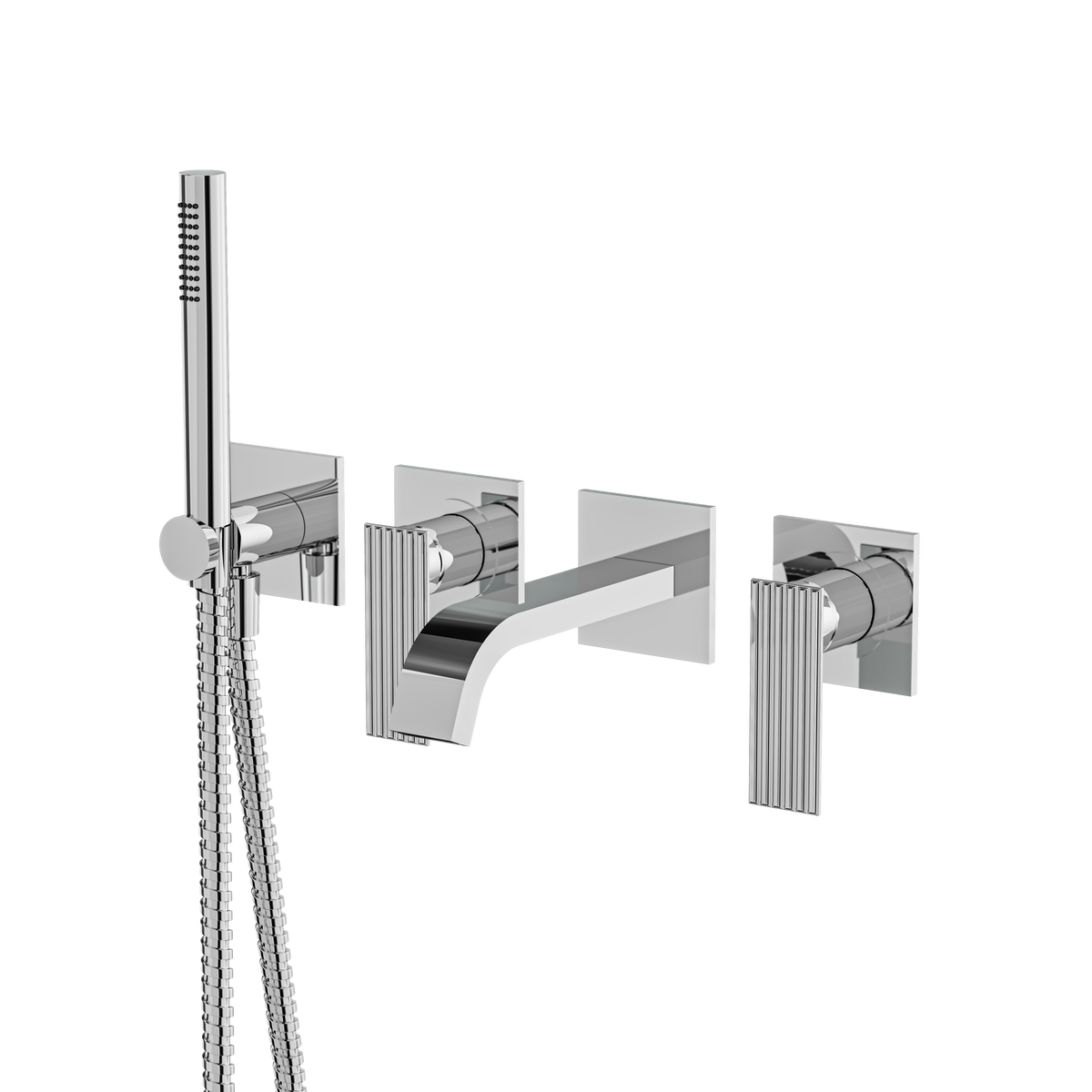 Aquabrass Tosca Wallmount Tub Filler with Handshower and 2 Mixers 34004 in polished chrome