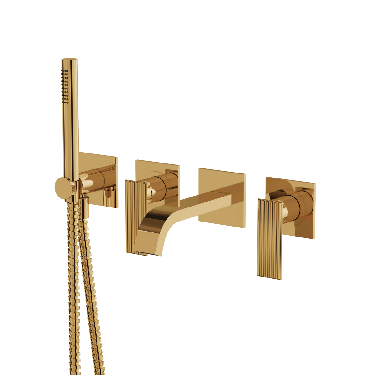 Aquabrass Tosca Wallmount Tub Filler with Handshower and 2 Mixers 34004 in polished gold