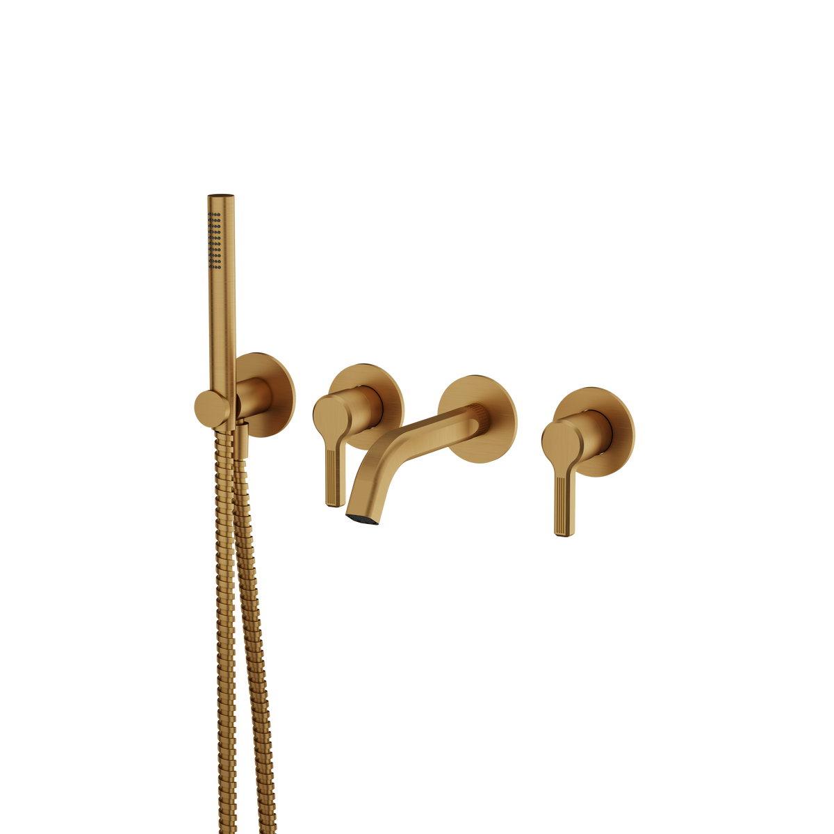 Aquabrass Ariston Wallmount Tub Filler with Handshower and 2 Mixers 47004 in brushed gold
