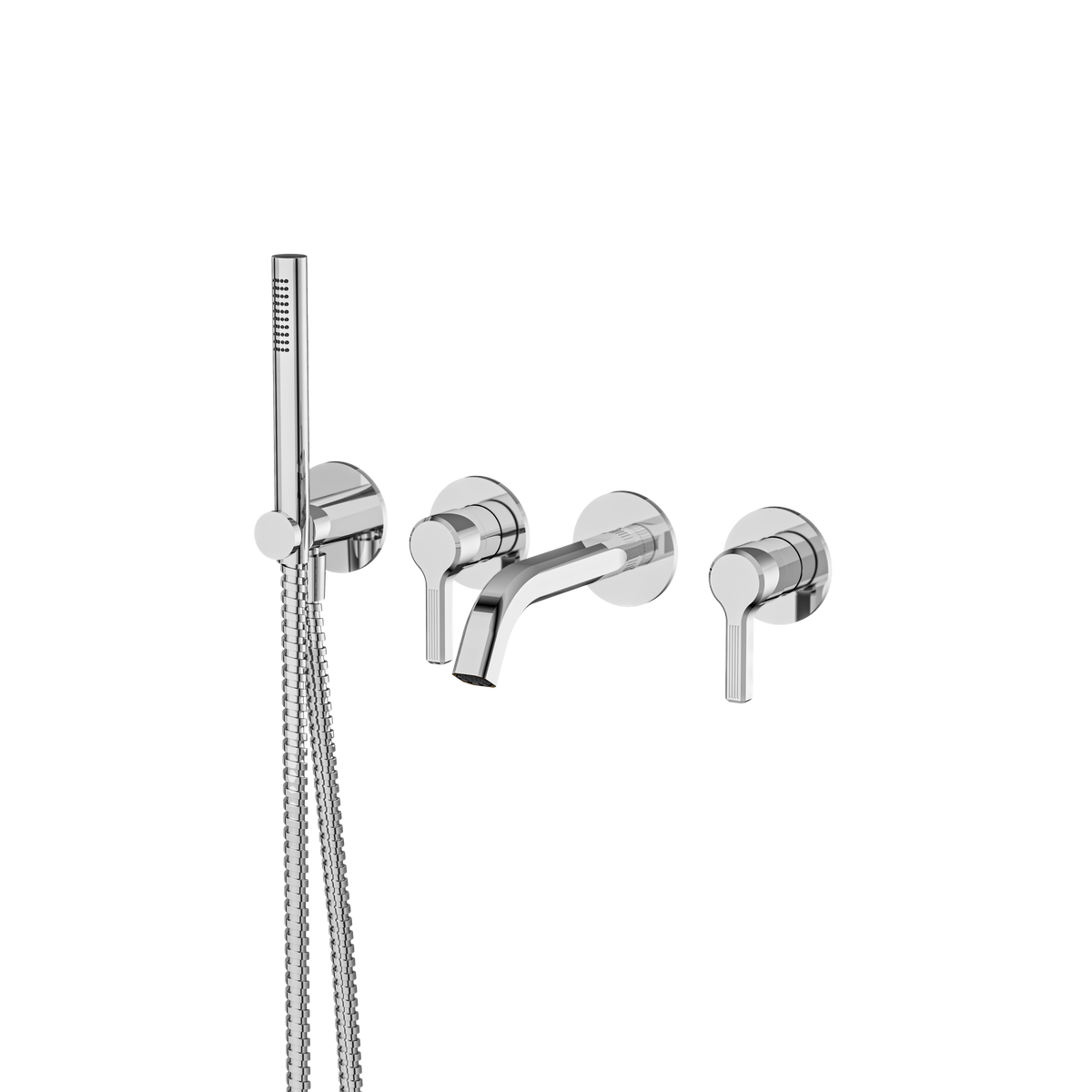 Aquabrass Ariston Wallmount Tub Filler with Handshower and 2 Mixers 47004 in polished chrome