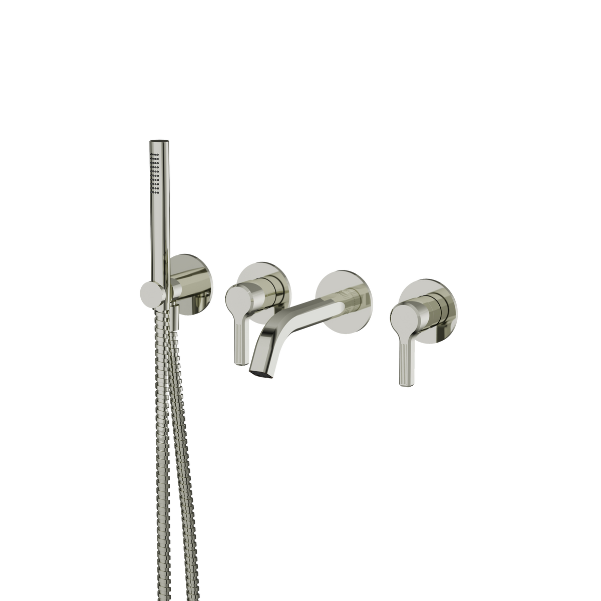 Aquabrass Ariston Wallmount Tub Filler with Handshower and 2 Mixers 47004 in polished nickel