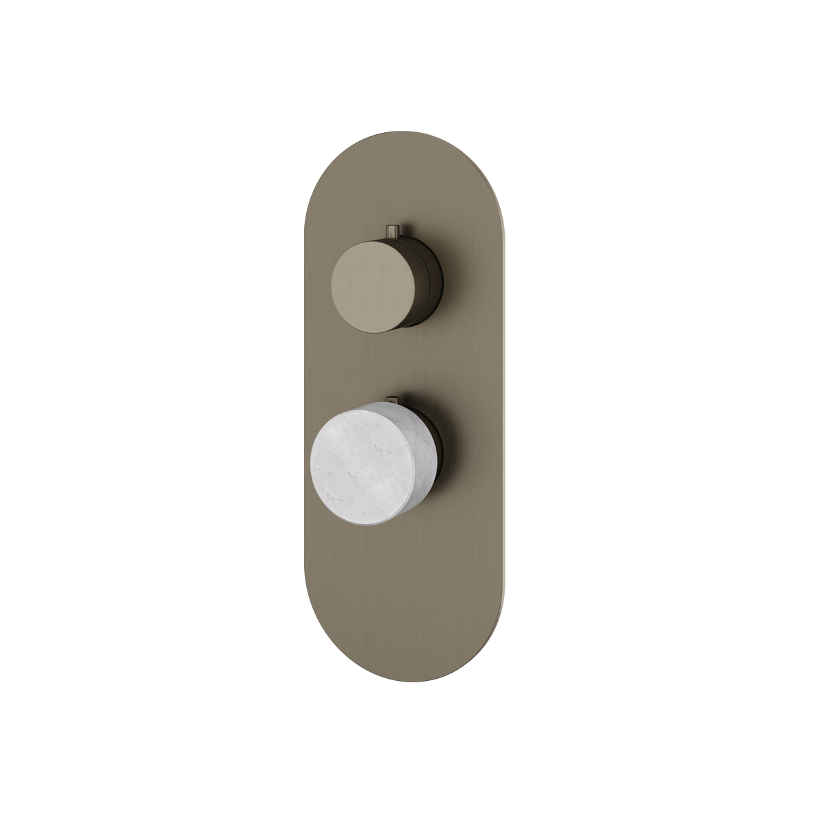 Aquabrass Marmo Round Trim Set for 1 Shut-Off Thermostatic Valve RM01BC in white carrara brushed black chrome