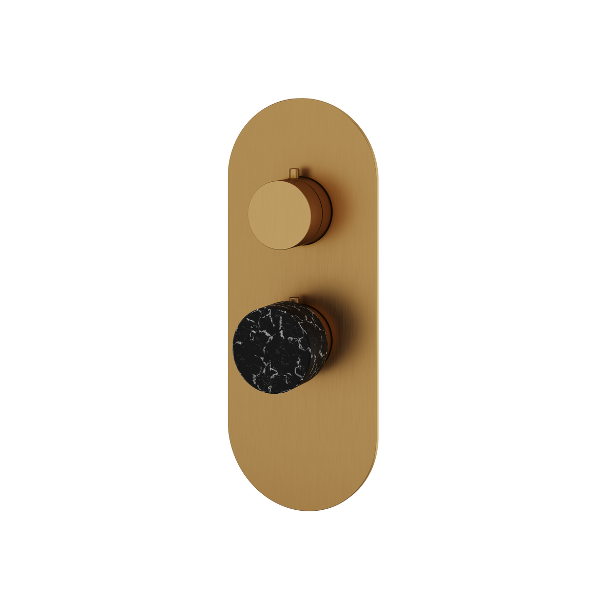 Aquabrass Marmo Round Trim Set for 1 Shut-Off Thermostatic Valve RM01NM in black marquina brushed gold