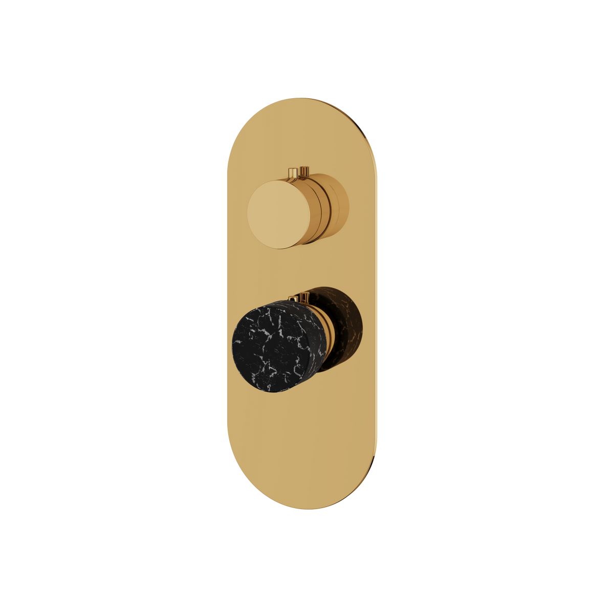 Aquabrass Marmo Round Trim Set for 1 Shut-Off Thermostatic Valve RM01NM in black marquina polished gold