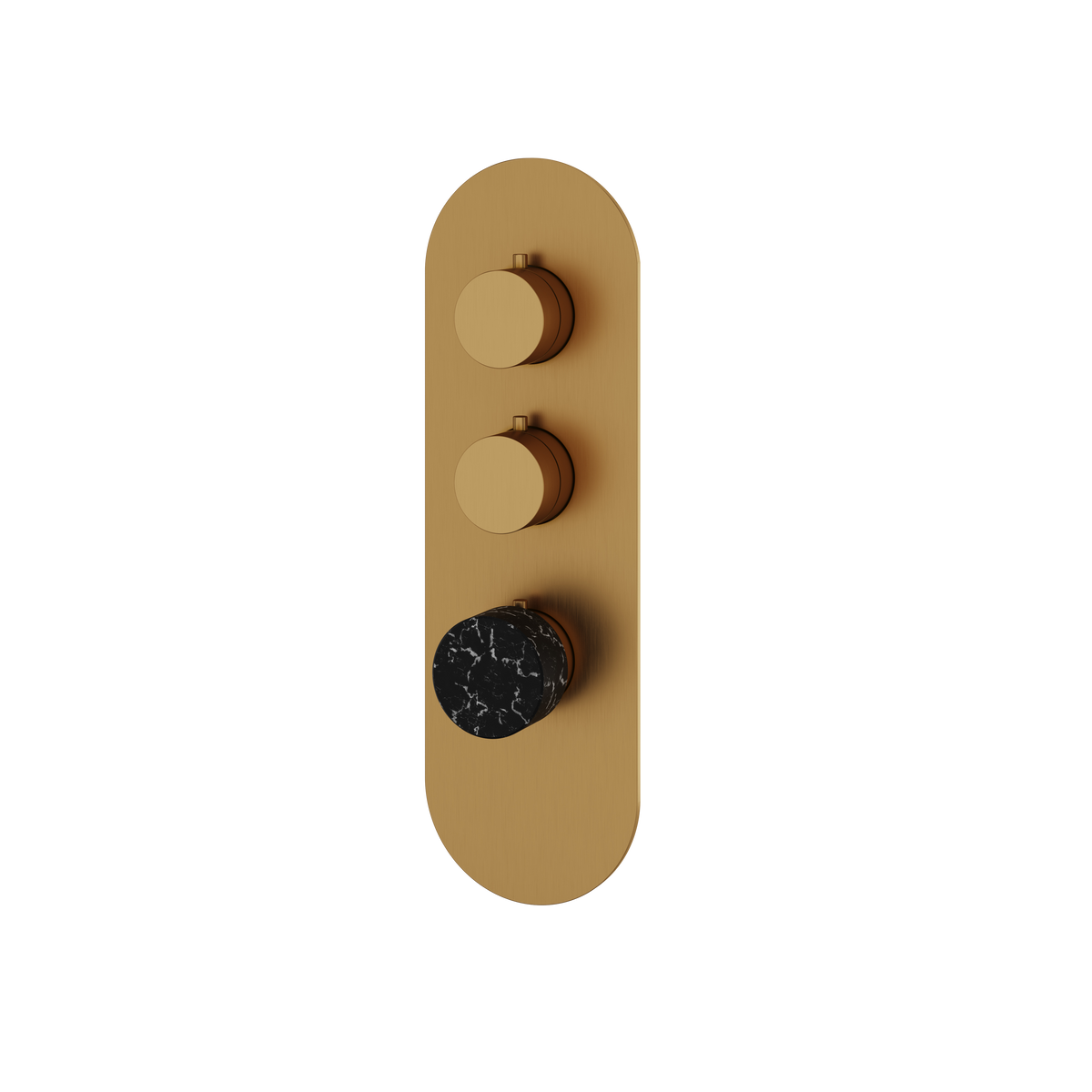 Aquabrass Marmo Round Trim Set for 2 Shut-Off Thermostatic Valve RM02NM in black marquina brushed gold