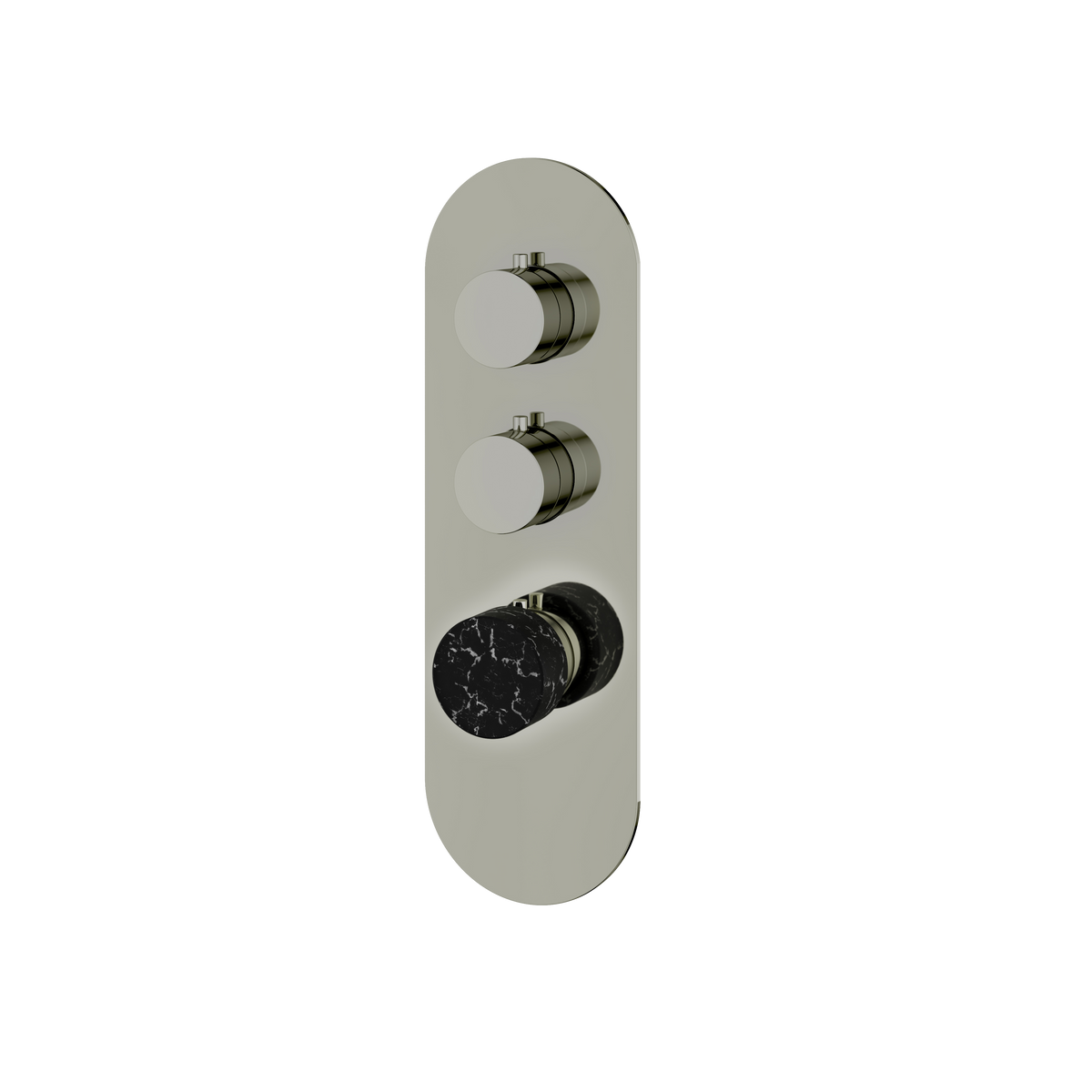 Aquabrass Marmo Round Trim Set for 2 Shut-Off Thermostatic Valve RM02NM in black marquina polished nickel