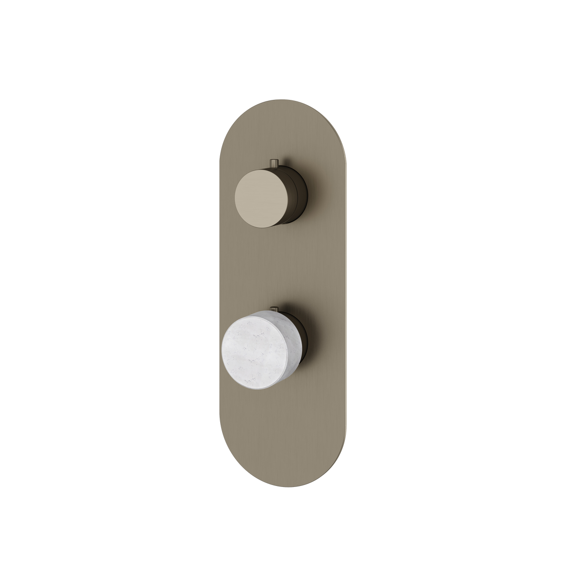 Aquabrass Marmo Round Trim Set with 2-Way Non-shared Diverter for Thermostatic Valve RM21BC in white carrara brushed black chrome