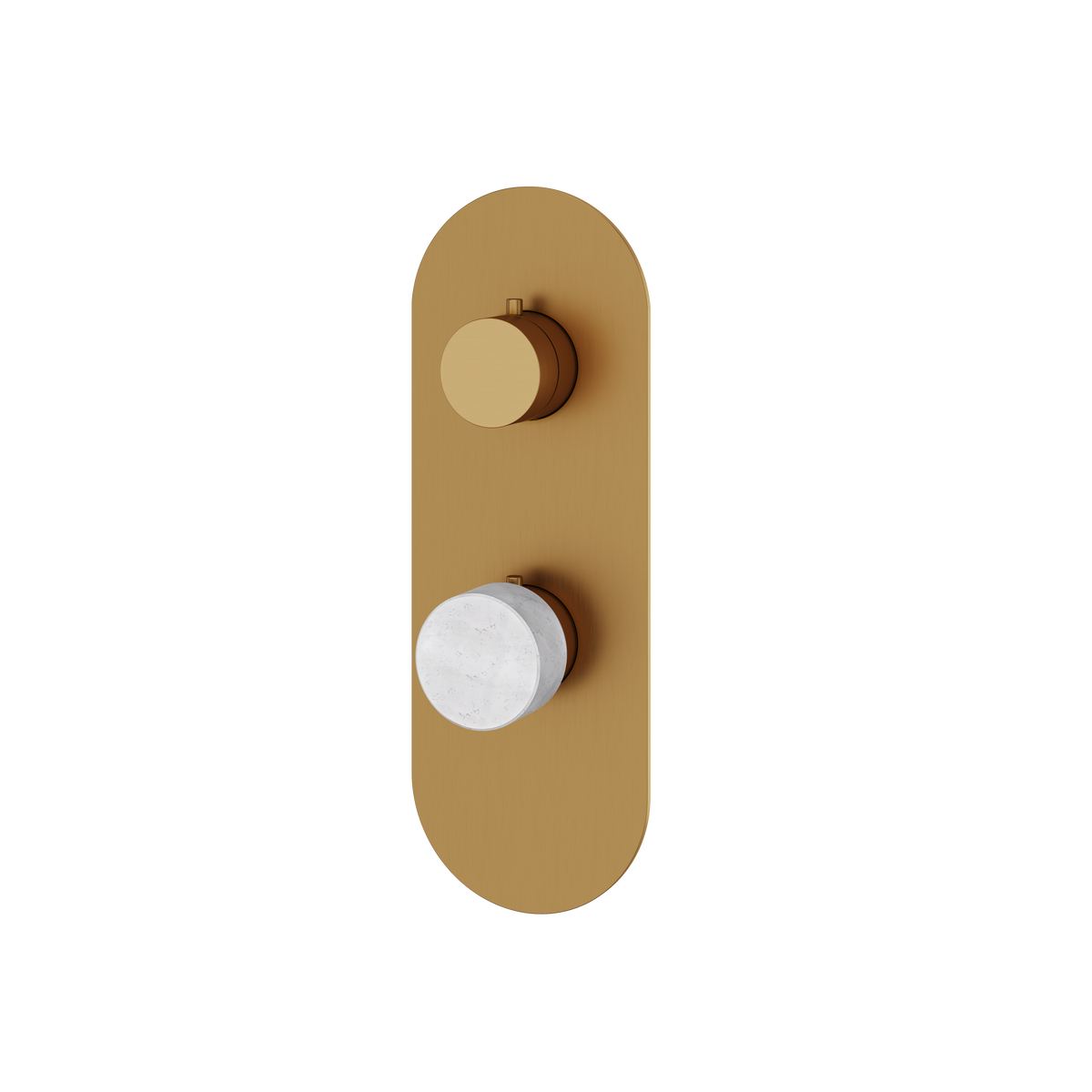 Aquabrass Marmo Round Trim Set with 2-Way Shared Diverter for Thermostatic Valve RM22BC in white carrara brushed gold