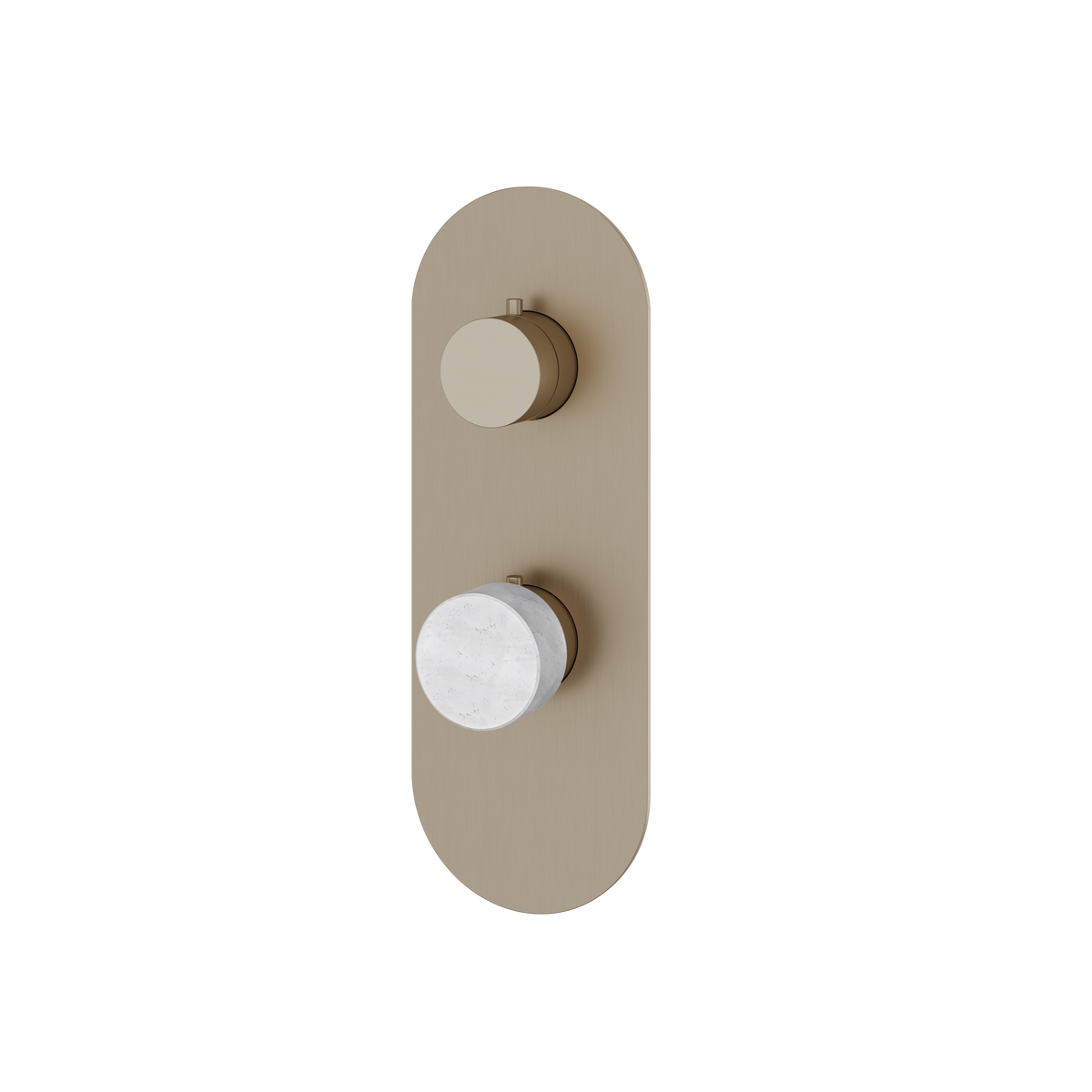 Aquabrass Marmo Round Trim Set with 2-Way Shared Diverter for Thermostatic Valve RM22BC in white carrara brushed nickel