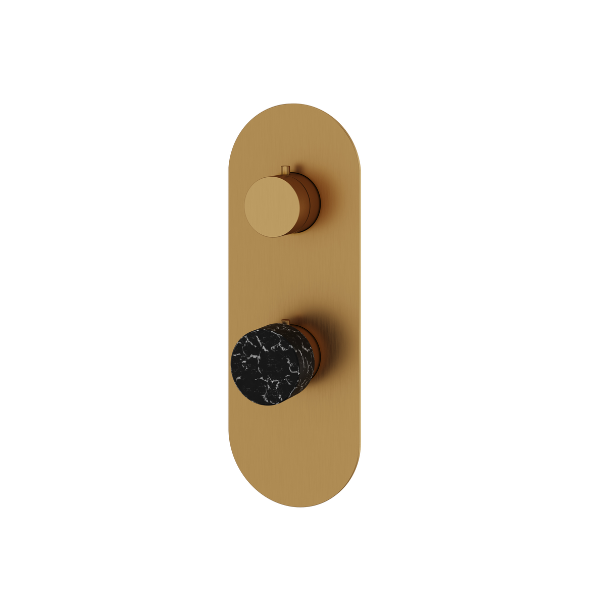Aquabrass Marmo Round Trim Set with 2-Way Shared Diverter for Thermostatic Valve RM22NM in black marquina brushed gold