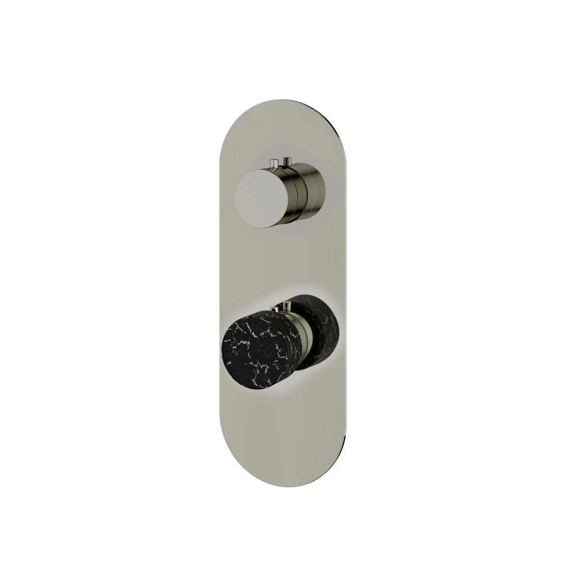 Aquabrass Marmo Round Trim Set with 2-Way Shared Diverter for Thermostatic Valve RM22NM in black marquina polished nickel