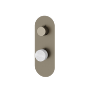 Aquabrass Marmo Round Trim Set with 3-Way Non-shared Diverter for Thermostatic Valve RM31BC in white carrara brushed black chrome