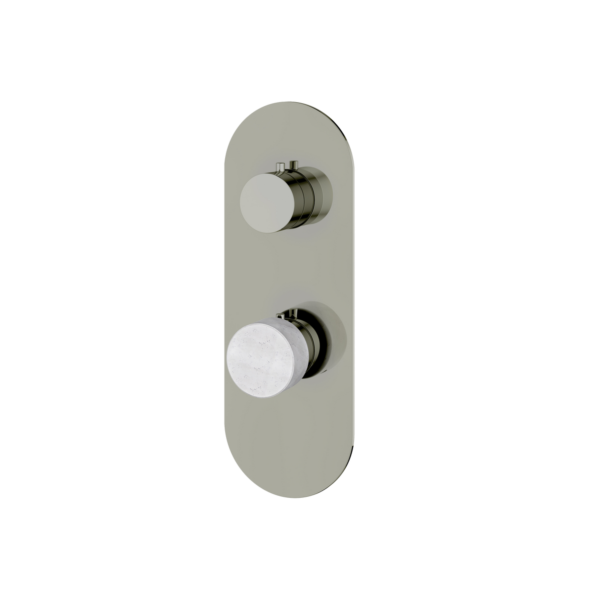 Aquabrass Marmo Round Trim Set with 3-Way Non-shared Diverter for Thermostatic Valve RM31BC in white carrara polished nickel