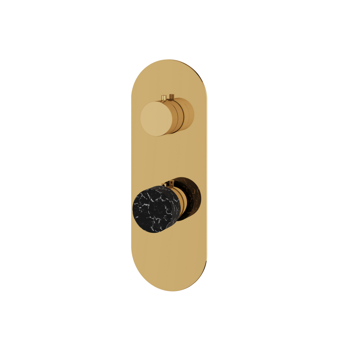 Aquabrass Marmo Round Trim Set with 3-Way Non-shared Diverter for Thermostatic Valve RM31NM in black marquina polished gold