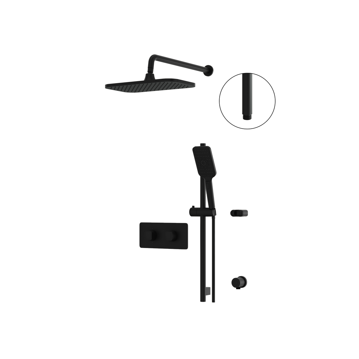 Aquabrass INABOX01 Clip-On Thermostatic 2-Way Shared Shower Kit with 14" x 8" Rainhead & Handshower in electro black