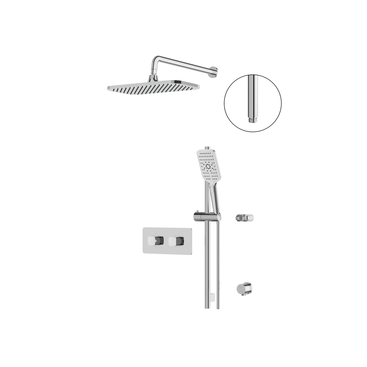 Aquabrass INABOX01 Clip-On Thermostatic 2-Way Shared Shower Kit with 14" x 8" Rainhead & Handshower in polished chrome