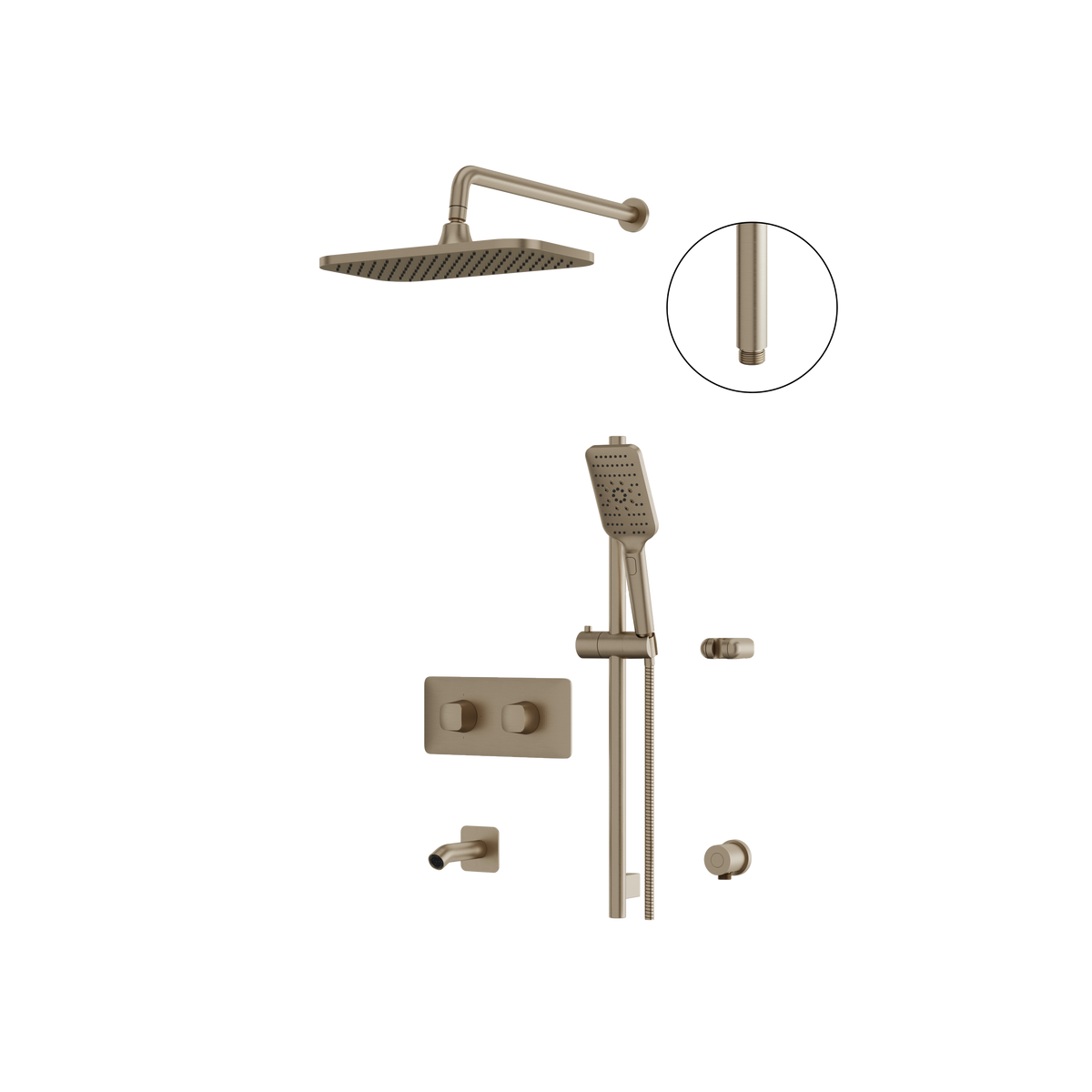 Aquabrass INABOX02 Clip-On Thermostatic 3-Way Shared Tub & Shower Kit with 14" x 8" Rainhead & Handshower in brushed nickel