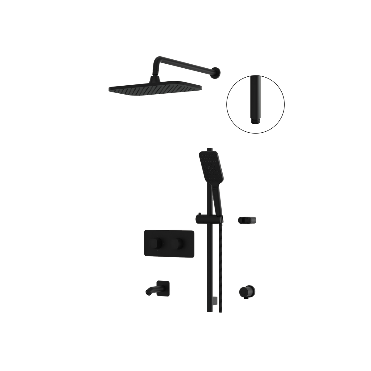 Aquabrass INABOX02 Clip-On Thermostatic 3-Way Shared Tub & Shower Kit with 14" x 8" Rainhead & Handshower in electro black