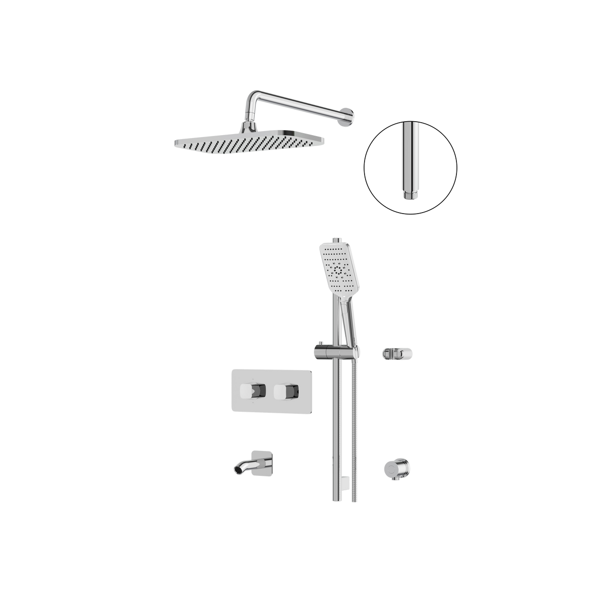 Aquabrass INABOX02G Clip-On Thermostatic 3-Way Non-Shared Tub & Shower Kit with 14" x 8" Rainhead & Handshower (CalGreen Option) in polished chrome