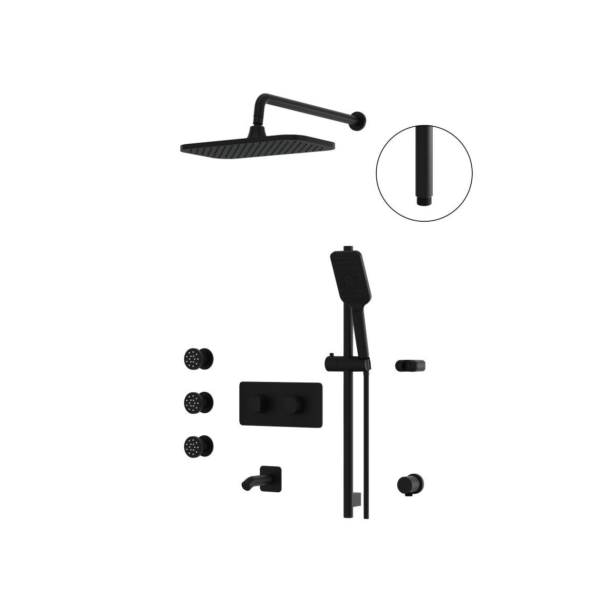 Aquabrass INABOX03G Clip-On Thermostatic 3-Way Non-Shared Shower Kit with 14" x 8" Rainhead, Body Jets & Handshower (CalGreen Option) in electro black