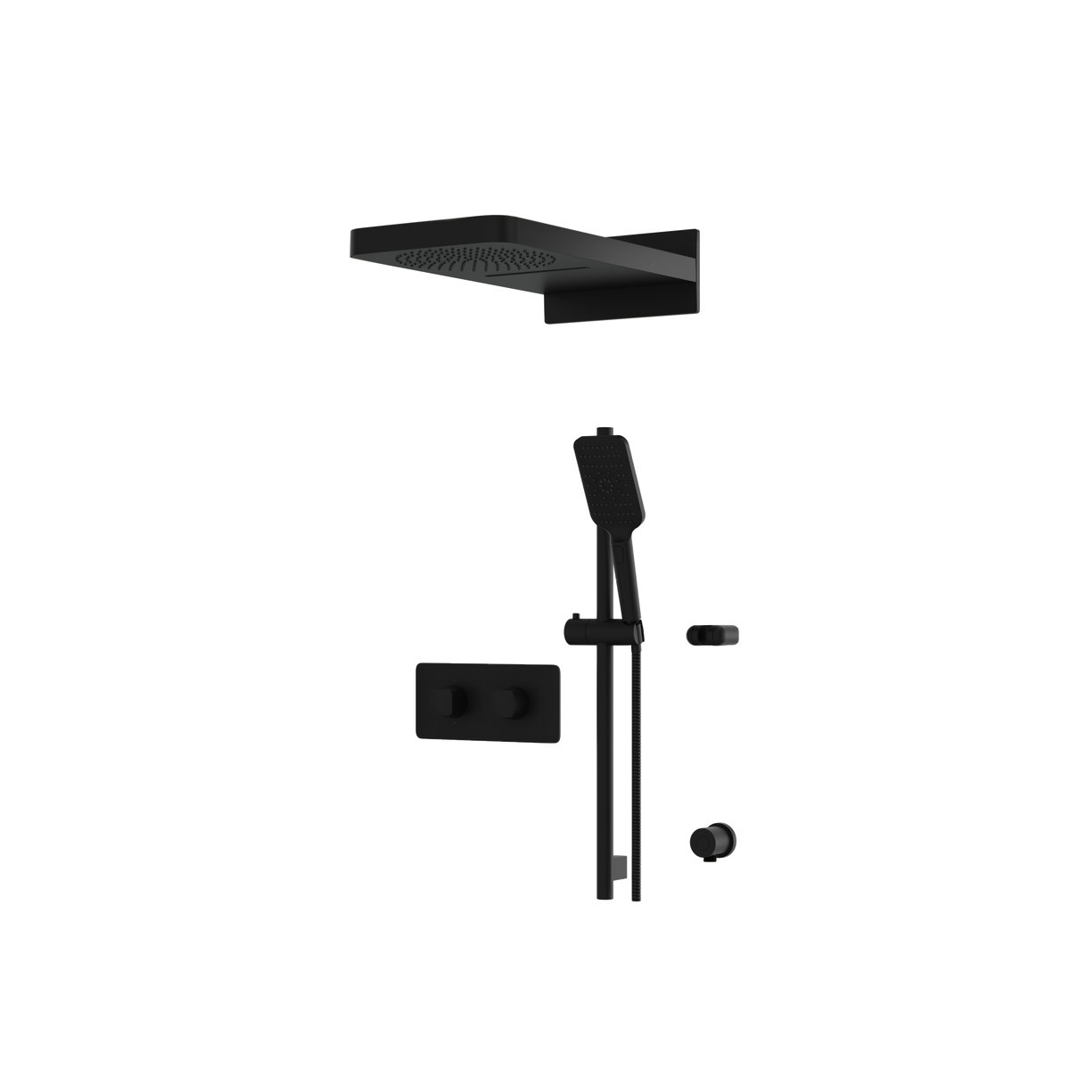 Aquabrass INABOX04 Clip-On Thermostatic 3-Way Shared Shower Kit with Aquasheet Dual Function Rainhead & Handshower in electro black