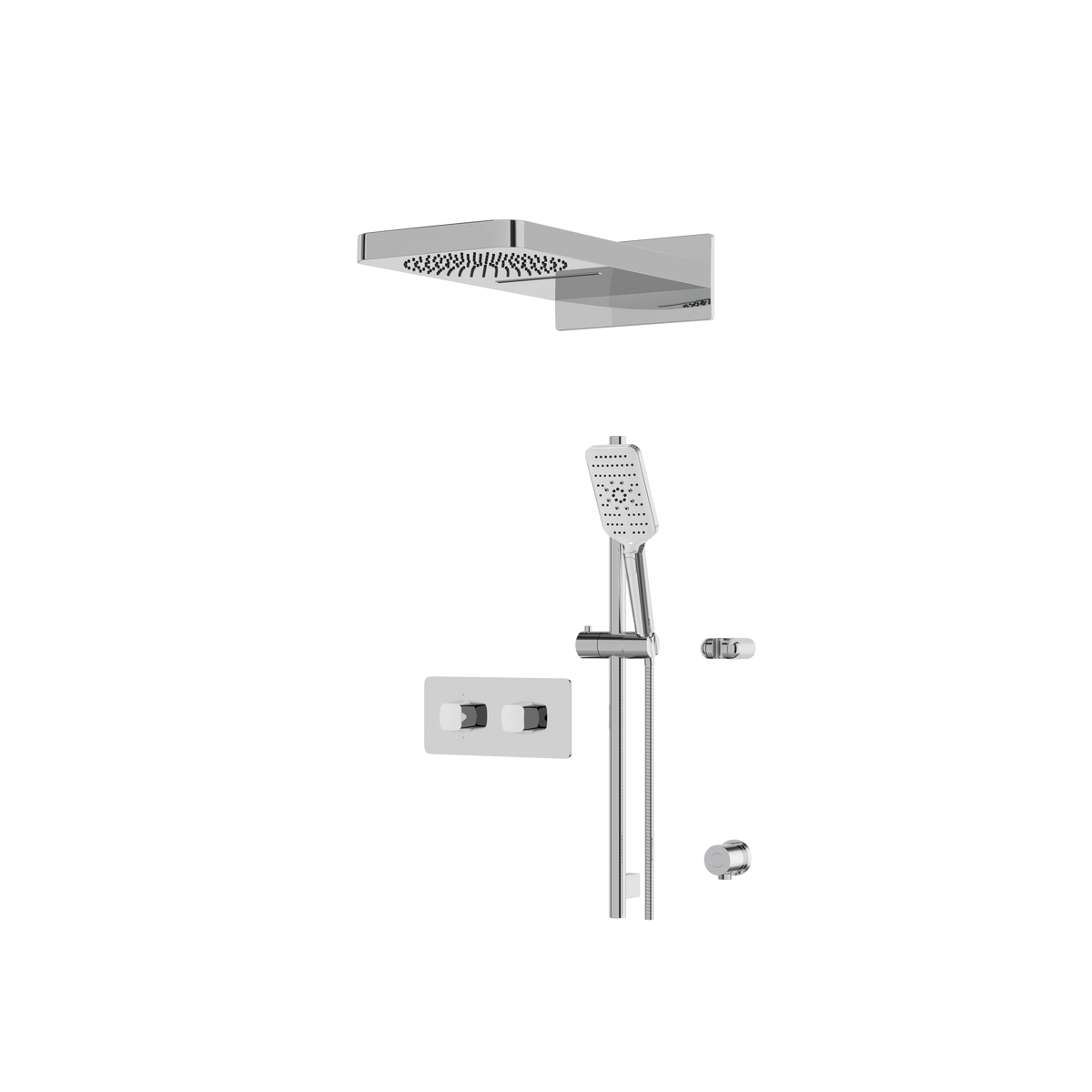 Aquabrass INABOX04G Clip-On Thermostatic 3-Way Non-Shared Shower Kit with Aquasheet Dual Function Rainhead & Handshower (CalGreen Option) in polished chrome