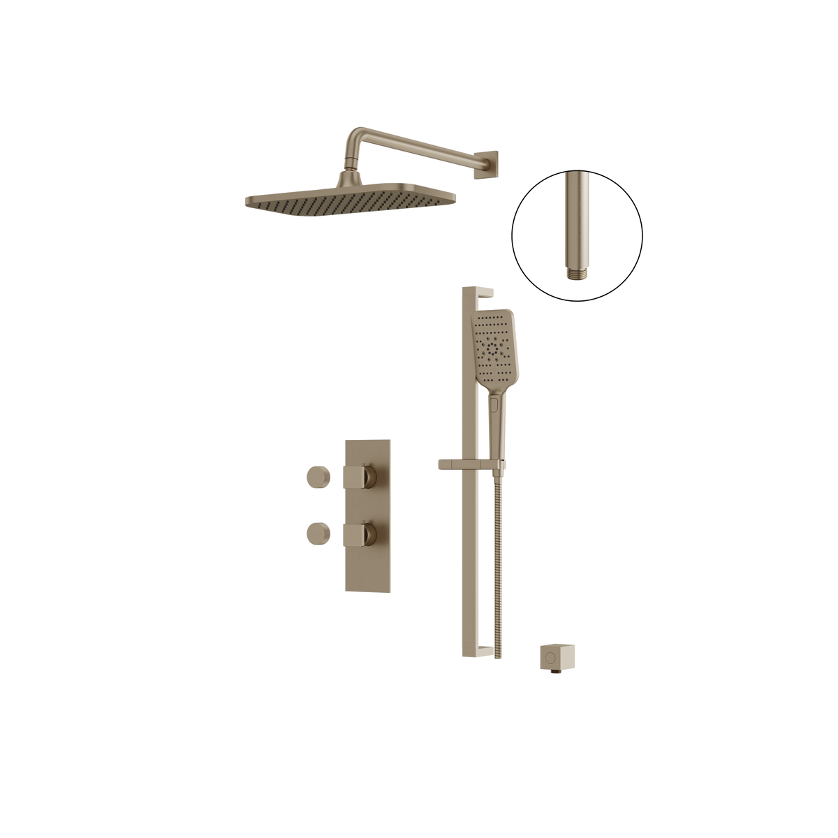Aquabrass MIAMIBOX01 Square Thermostatic 2-Way Shared Shower Kit with 14" x 8" Rainhead & Handshower in brushed nickel