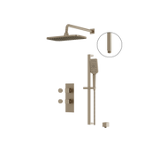 Aquabrass MIAMIBOX01G Square Thermostatic 2-Way Non-Shared Shower Kit with 14" x 8" Rainhead & Handshower in brushed nickel