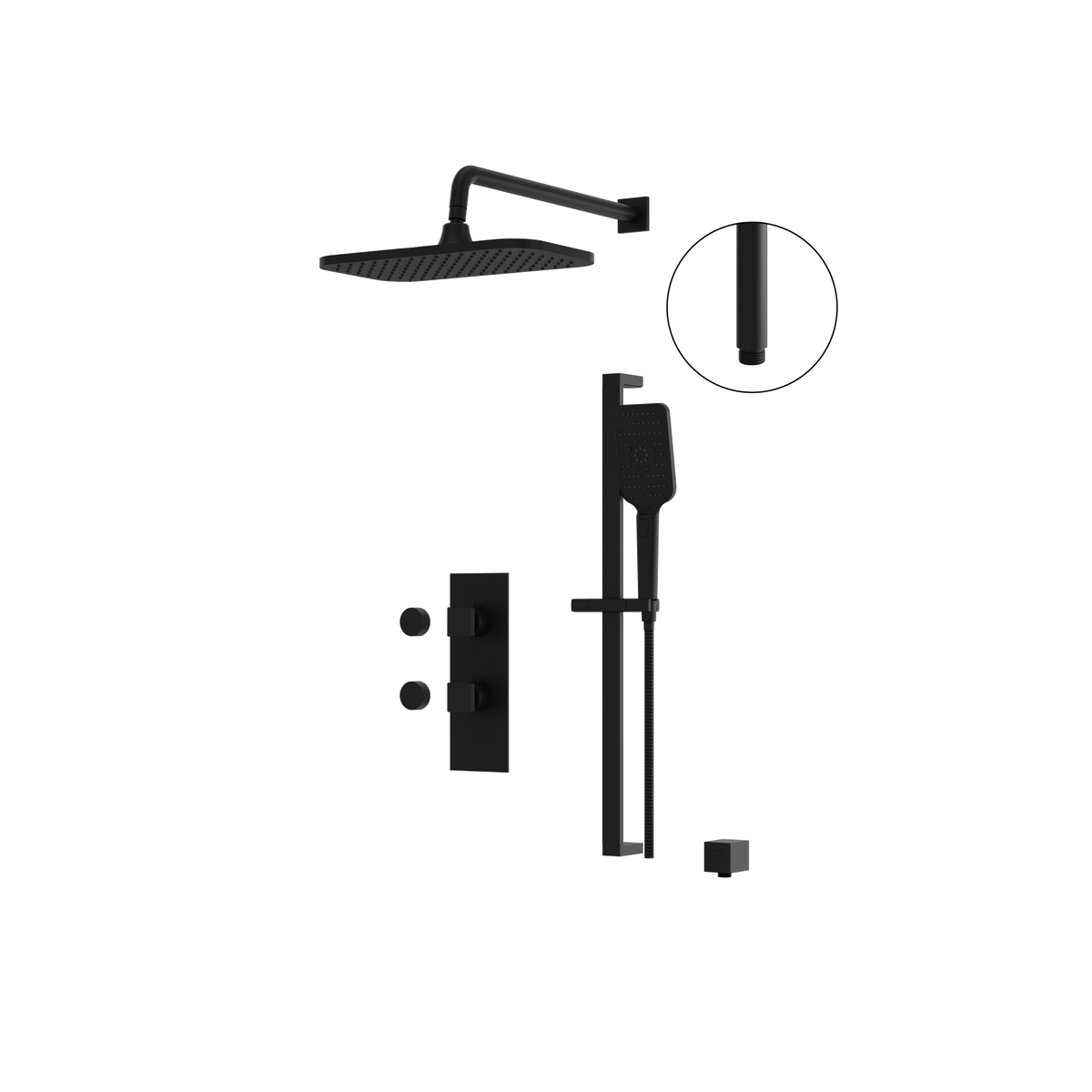 Aquabrass MIAMIBOX01G Square Thermostatic 2-Way Non-Shared Shower Kit with 14" x 8" Rainhead & Handshower in electro black