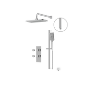 Aquabrass MIAMIBOX01 Square Thermostatic 2-Way Shared Shower Kit with 14" x 8" Rainhead & Handshower in polished chrome