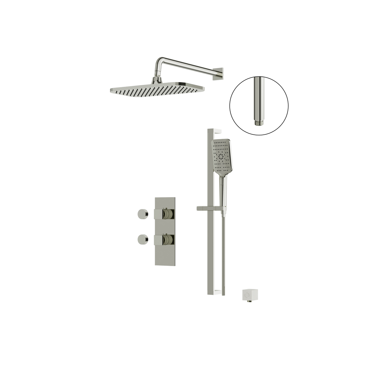 Aquabrass MIAMIBOX01 Square Thermostatic 2-Way Shared Shower Kit with 14" x 8" Rainhead & Handshower in polished nickel